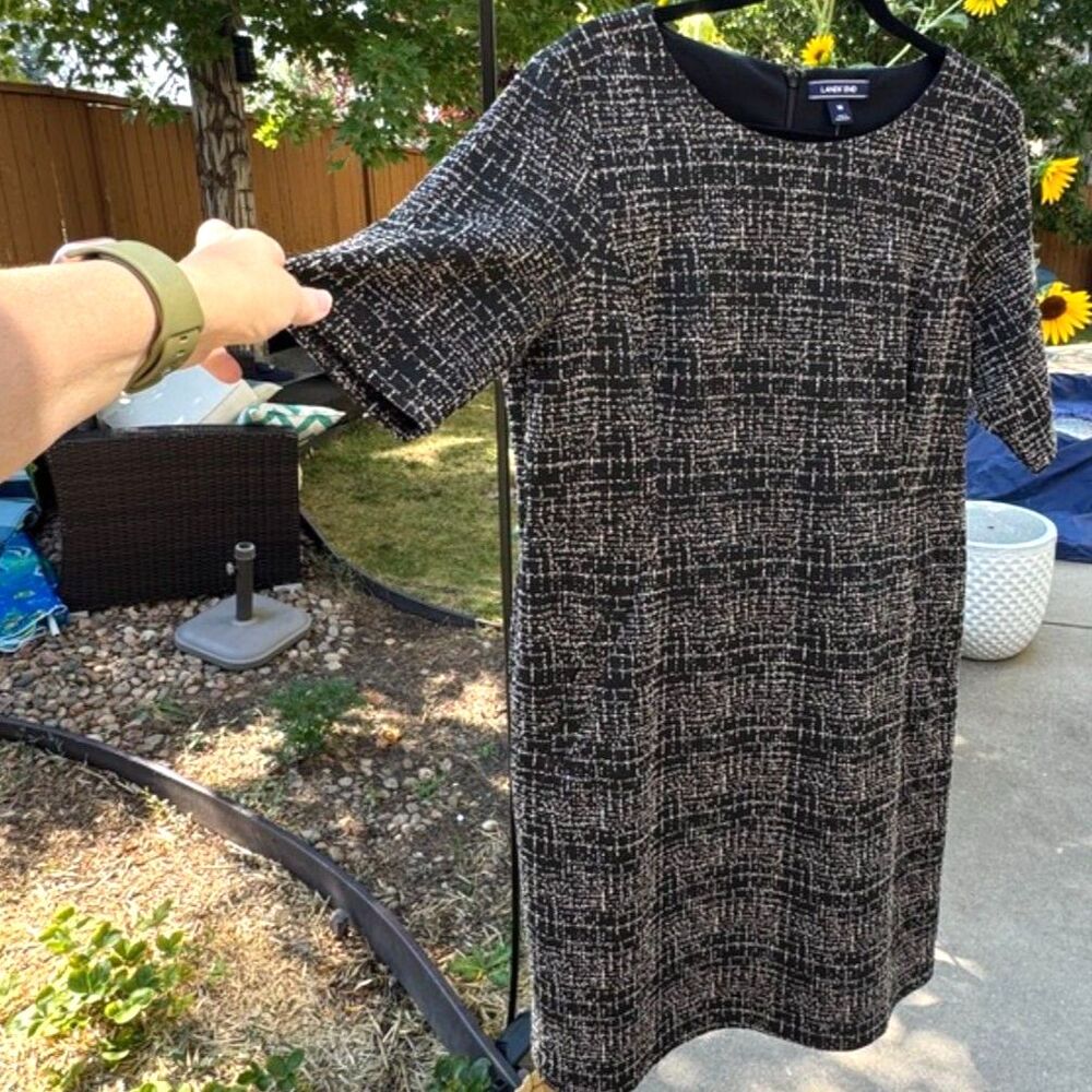 NWT Land's End Black and White Knee Length Dress Short Sleeve Tweed